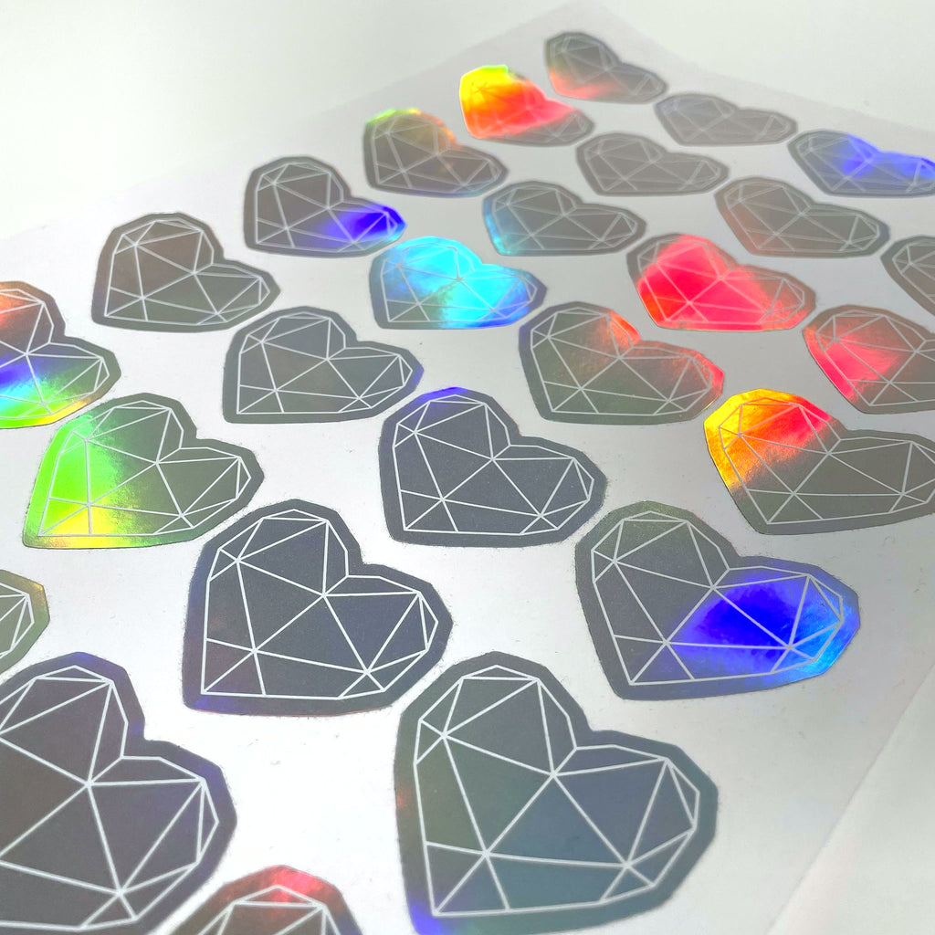 Holographic sticker sheet seen at an angle