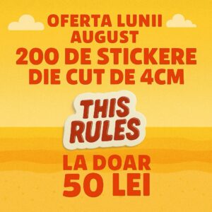 200 de stickere die cut 4cm UV la 50 de lei